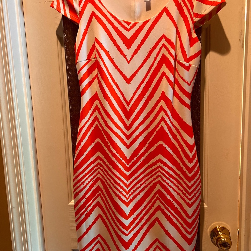 Signature by Sangria Red and White Sheath Dress with Flutter Sleeves